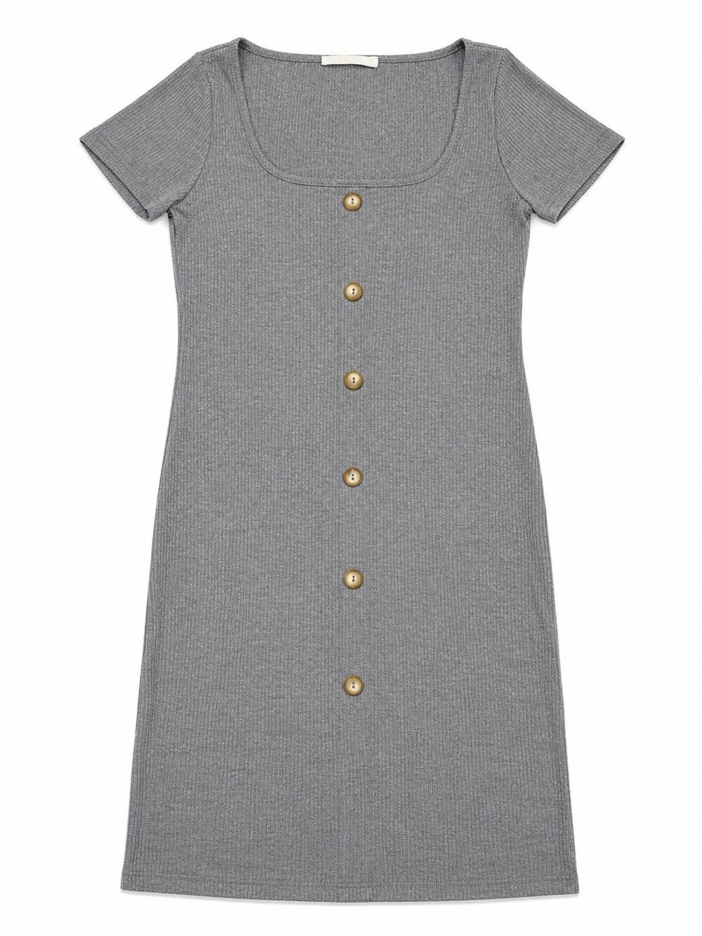 Bonita Gray Ribbed Knit Midi Dress Women’s Small Scoop Neck